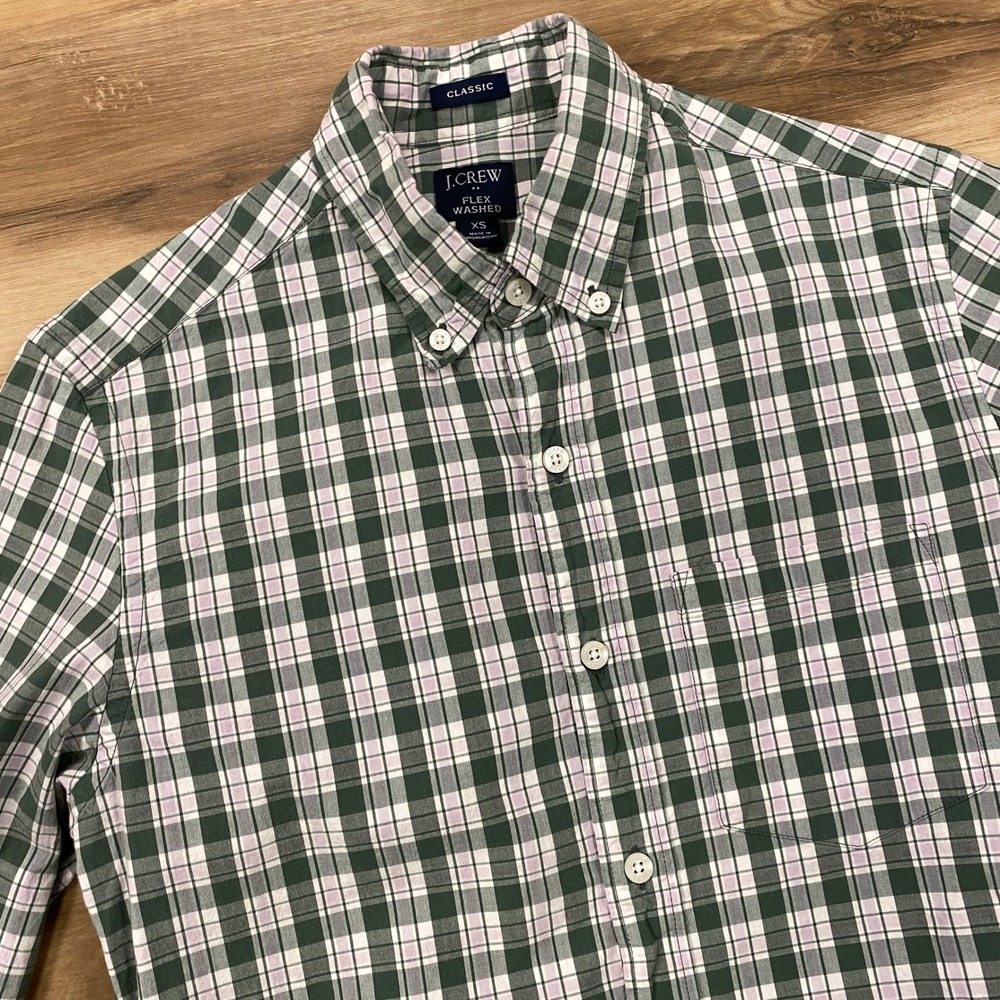 J.Crew Button Down Men XS Classic Flex Washed Cotton Plaid Green Heritage Casual
